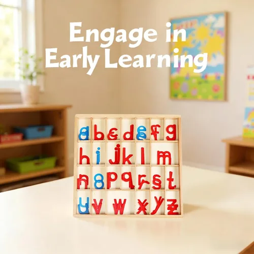 Vista 4 de Bosreroy Moveable Alphabet, Wooden Alphabets with Box and Blanket, for Early Education, Small Cursive Letters, 13.6 X 13.0 X 1 in Set