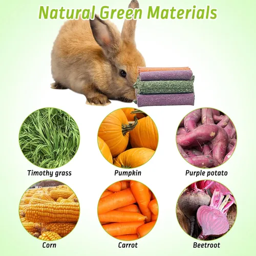 Vista 3 de Fhiny 27 piezas de juguetes masticables de conejo para dientes, golosinas naturales de conejo, chinchillas, bocadillo, juguetes molares