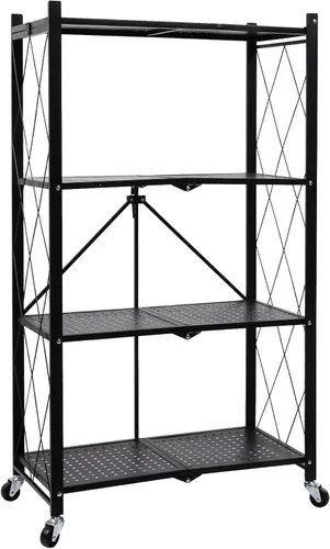 Vista 11 de YSSOA Estante de metal plegable de 3 niveles, 27.95 pulgadas de profundidad x 13.39 pulgadas de ancho x 33.85 pulgadas de alto, estantería