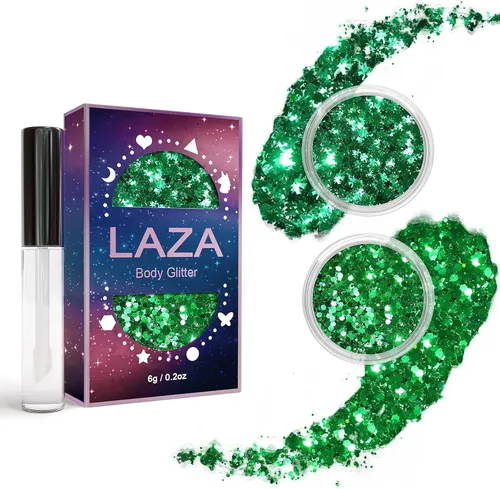 Vista 11 de Laza Purpurina corporal, 2 tarros de lentejuelas gruesas holográficas con pegamento de purpurina, perfecto para mujeres, sombra de ojos, maquillaje