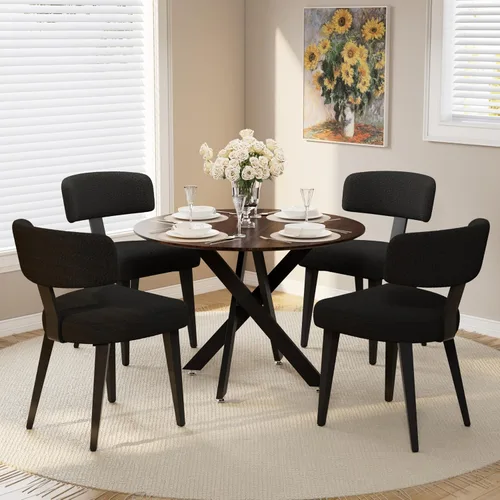 Vista 9 de Juego de mesa de comedor de madera para 2, mesa de cocina redonda de 36 pulgadas con 2 sillas de comedor Boucle, mesa de MDF con patas de metal