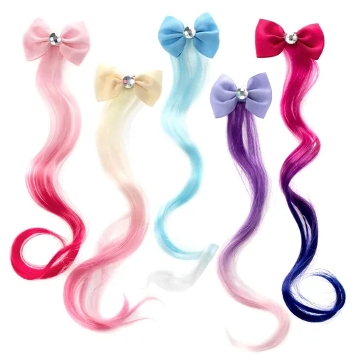 Vista 8 de 8 pinzas para el cabello para niñas, extensiones de cabello de arcoíris liso de animales para niños, accesorios para niñas pequeñas, colas