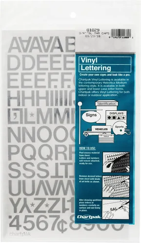 Vista 18 de Chartpak letras y números de capital vinilo autoadhesivo, 1/2 pulgadas de alto, negro, 201 por pack (01010), Blanco