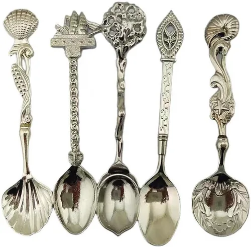 Vista 3 de Juego de 5 mini cucharas de oro vintage Demitasse Cuchara Cuchara 5 cucharas vintage doradas