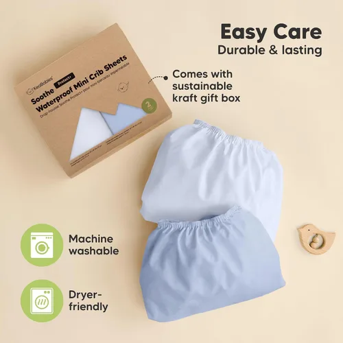 Vista 8 de 2 Sábanas para Pack and Play, Sábanas Impermeables para Mini Cuna Ajustables - 38x26 pulgadas Sábanas de Algodón Orgánico Pack N Play para Colchón