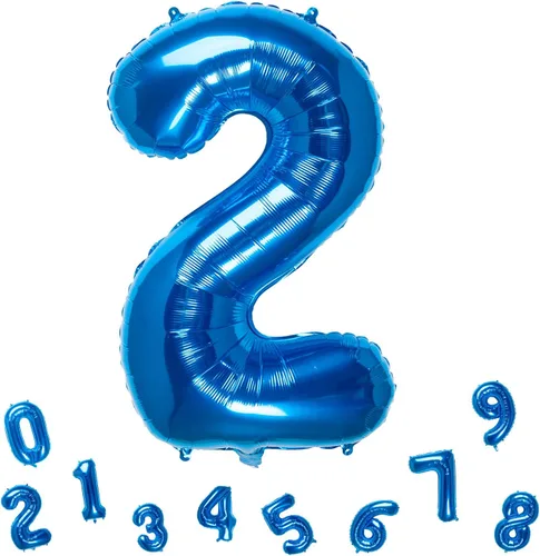 Vista 10 de Globos azules del número 0 de 32 pulgadas, globos de aluminio digitales para decoración de fiesta de cumpleaños (globo azul número 0)
