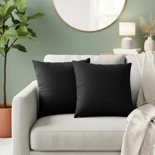 Vista 3 de RELY+ Fundas de cojín de algodón negras de 16"x16" Juego de 2 Fundas decorativas con cremallera para cojines, para sofá, casa de campo y sala