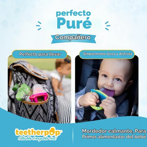 Vista 8 de Teetherpop Mordedor de silicona rellenable para bebés – Moldes de paletas de leche materna para la dentición con ranuras antiderrame – Mordedores