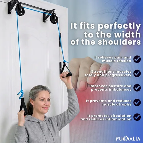 Vista 5 de Poleas para rehabilitación de hombros Sistema de terapia física doble sobre la puerta, dispositivo de entrenamiento de doble brazo con rodamientos