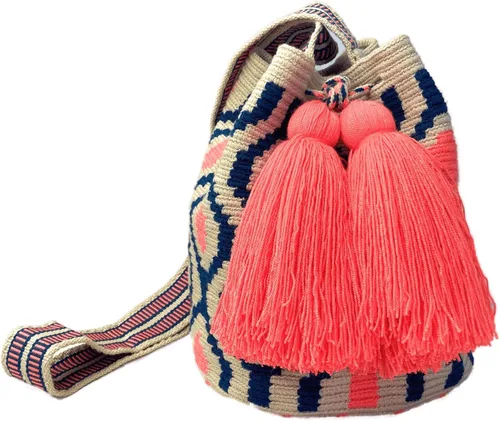 Vista 6 de Original Wayuu Mochila Bag For Women, Colombian boho bags, Handmade With Big Nice-Looking Tassels