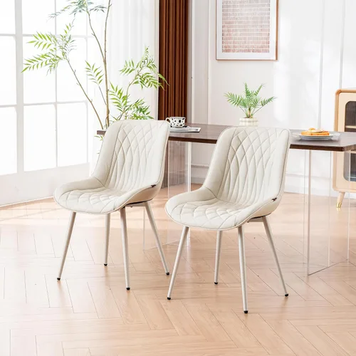 Vista 7 de Juego de 2 sillas de comedor YOUNIKE con respaldo alto, sillas de cocina y comedor estilo de mediados de siglo, tapizadas en cuero sintético, silla