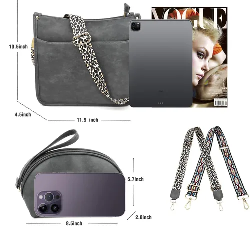 Vista 3 de KOGTLA Bolsos cruzados de cuero Hobo con correa de guitarra para mujer