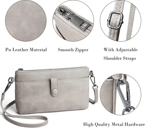 Vista 3 de OPAGE Bolso cruzado para mujer, de cuero suave, bolso cruzado de hombro, ligero, triple cremallera, bolso para teléfono celular