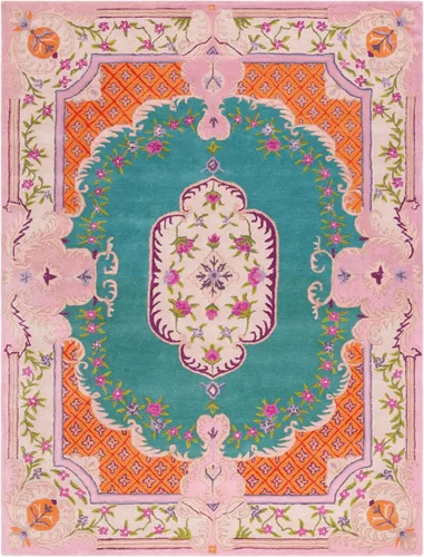 Vista 16 de SAFAVIEH Bellagio Collection - Alfombra decorativa de 2 x 3 pies, azul y rosa, hecha a mano de lana de medallón, ideal para zonas de alto tráfico