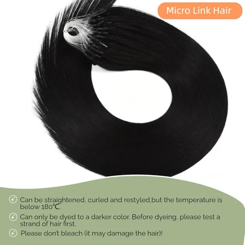 Vista 6 de Micro Link - Extensiones de cabello humano Remy virgen con micro anillo, extensiones de cabello humano de 0.02 oz/hebra, 1.76 oz, extensiones de #1