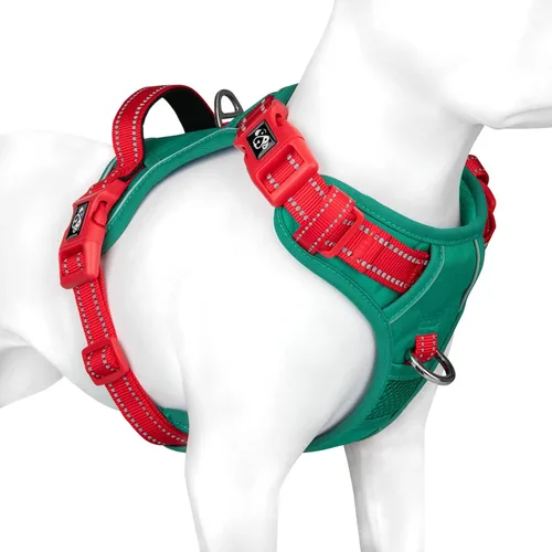 Vista 15 de Arnés para perro sin tirones, chaleco para perro reflectante ajustable de colores únicos, con asa de entrenamiento suave y clips de metal