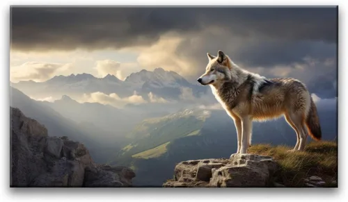 Vista 12 de YONICA Lienzo decorativo para pared, diseño de lobos corriendo en la nieve, mirando a lo lejos, alta definición, giclée, listo para colgar, adecuado