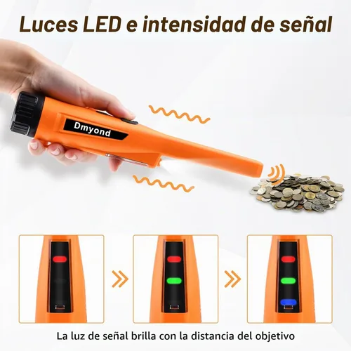 Vista 4 de Detector de Metales Dmasters Pinpointer y accesorios, totalmente impermeable, 3 modos Handheld Pin Pointer Wand for Adults & Kids, Includes Sand