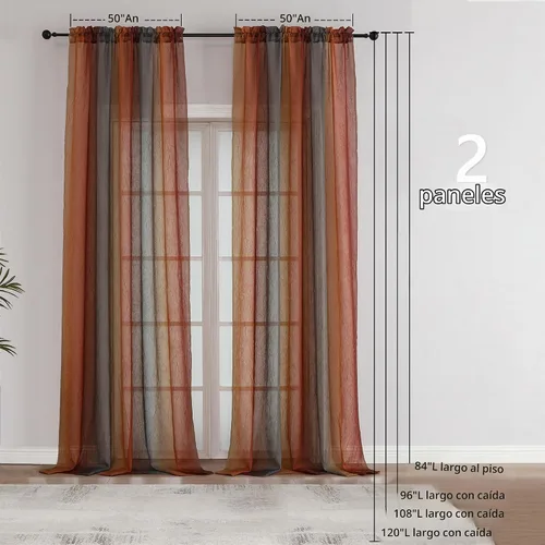 Vista 5 de OWENIE Cortinas transparentes degradadas para dormitorio, sala de estar, 96 Naranja y Verde