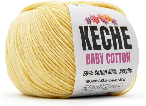 Vista 108 de Keche Hilo de Algodón, 60% Algodón 40% Hilo Acrílico, Hilo de Algodón Suave para Crochet y Tejer, Hilo Amigurumi 1 Madeja/Bola 1.76 Oz (50g) / 180