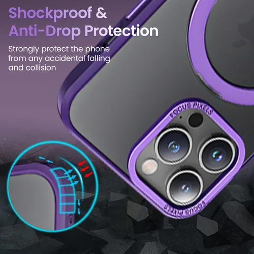Vista 5 de QLTYPRI Funda magnética para iPhone 13 Pro Max compatible con MagSafe con soporte invisible, delgada, translúcida mate, a prueba de golpes, funda