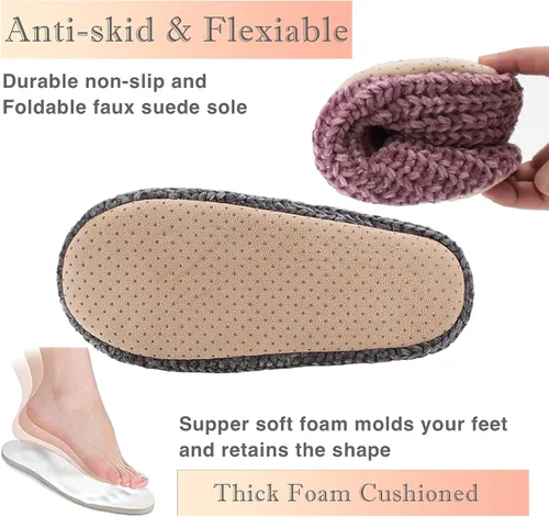 Vista 3 de Cozylook Juego de 2 pares de calcetines de suela suave para mujer con pinzas, gruesos y cálidos con forro de sherpa, de punto trenzado