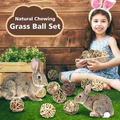 Vista 6 de William Craft Bolas de hierba masticable de conejo, 6 piezas de juguetes masticables para animales pequeños, juguetes naturales para masticar