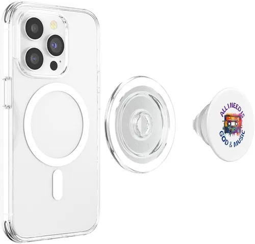 Vista 4 de God & Music Vintage Cassette Tape, Retro Boombox Faith Tee PopSockets MagSafe PopGrip for iPhone