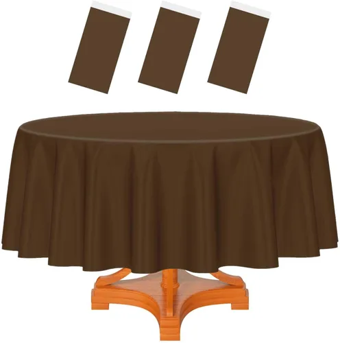 Vista 71 de HEIPINIUYE - Paquete de 2 manteles redondos de 84 pulgadas de plástico beige, manteles de mesa impermeables desechables para redondas, ideales