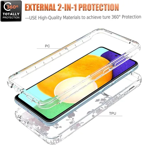 Vista 3 de Funda para Galaxy A52 5G/4G/Galaxy A52S SM-A526 con protector de pantalla de vidrio templado, diseño floral a prueba de golpes, carcasa protectora