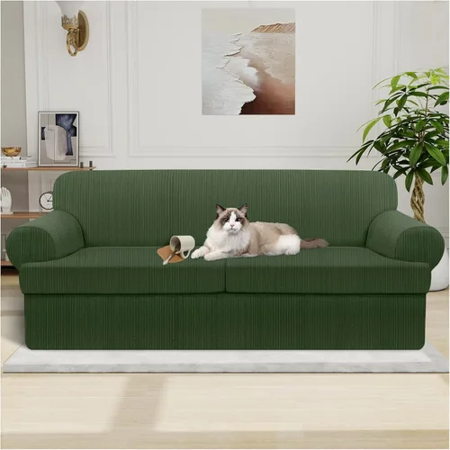 Vista 70 de Funda impermeable para silla con brazos, juego de 2 piezas, funda a rayas para 1 sofá separado con cojín en T, fundas de sillón de tela