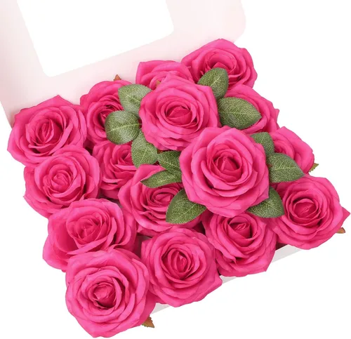 Vista 16 de Rosas artificiales, rosas artificiales, rosas artificiales de seda con tallos para ramos de boda, mesas de fiesta, centros de mesa, arreglos Negro
