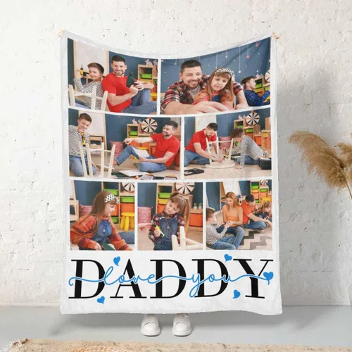 Vista 2 de InterestPrint Manta personalizada para papá de parte de hija e hijo, manta de cama personalizada con el texto "Best Dad Ever" con Love You Daddy, 7