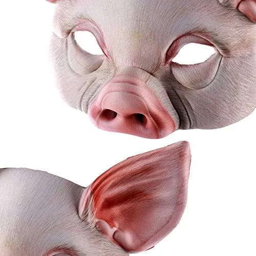 Vista 4 de Máscara de cerdo de miedo, máscara de animales de media cara, disfraz divertido para adultos, Halloween, fiesta de máscaras, cosplay
