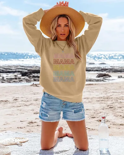 Vista 3 de Sudadera para mujer con divertido estampado de letras, blusa informal de manga larga para otoño