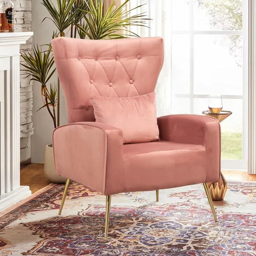 Vista 31 de Silla decorativa de terciopelo con respaldo abatible y cojín lumbar, sillón moderno para sala de estar/dormitorio, silla lateral de recepción
