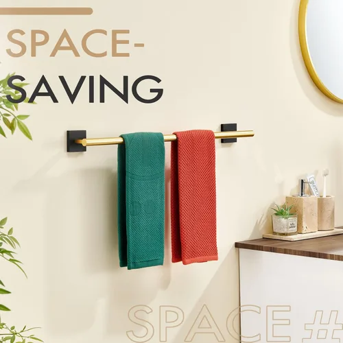 Vista 8 de Barra de toalla de baño KOKOSIRI para gabinete de cocina, soporte para toallas de baño para montar en la pared de 24 pulgadas, negra con oro, acero
