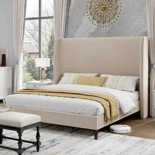 Vista 10 de PaPaJet Base de cama King tapizada de lino de 51.2 pulgadas de alto, color Gris oscuro