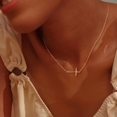 Vista 118 de Fettero - Collar con dije de cruz de fe, chapado en oro de 14 K, cadena fina, minimalista, simple, pequeña, para oración, regalo de joyería religiosa