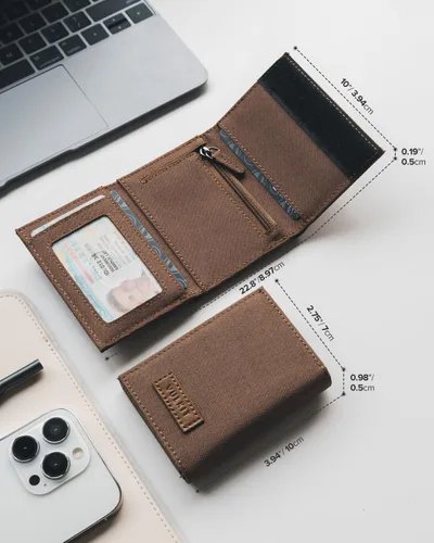 Vista 11 de VULKIT Cartera de cuero minimalista con bloqueo Rfid triple billetera delgada para tarjetas de crédito con 3 ventanas de identificación y bolsillo