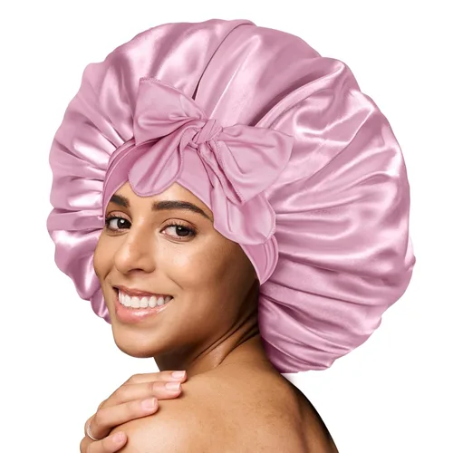 Vista 15 de BONNET QUEEN - Gorro de seda para dormir de BONNET QUEEN, gorro de satén para dormir con banda de amarre ajustable, para cabello rizado, de una sola