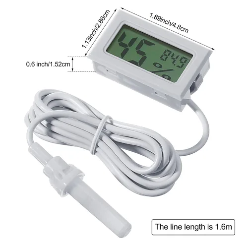 Vista 2 de Weewooday Medidor digital de temperatura y humedad con medidor de sonda LCD Fahrenheit, termómetro higrómetro para incubadora, planta de reptiles