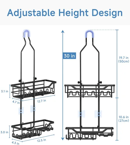 Vista 4 de Organizador de ducha mejorado de longitud extendida con ganchos, soporte para champú y jabón resistente a la oxidación, organizador de baño grande
