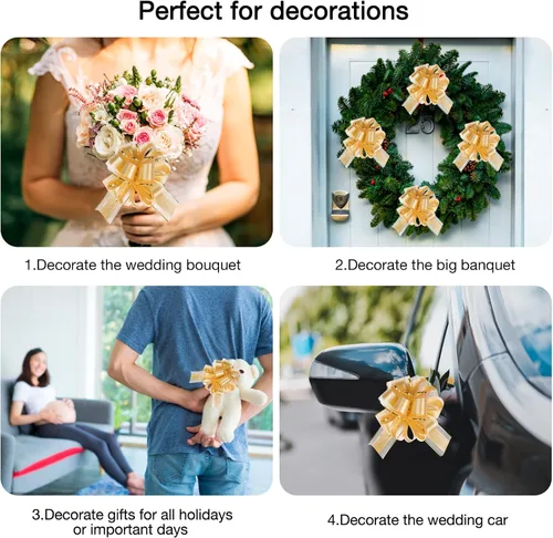 Vista 6 de Paquete de 12 lazos grandes de 6 pulgadas para envolver regalos, lazos de cinta para cestas de regalo de boda, lazos de envoltura de regalo