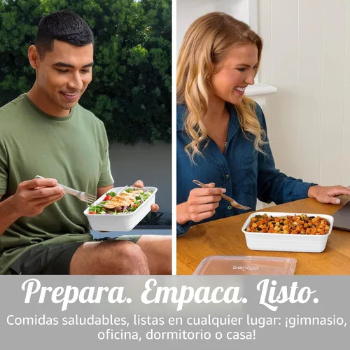 Vista 3 de Bentgo - 20 recipientes de 1 compartimento ligeros, duraderos, reutilizables, sin BPA, aptos para microondas, congelador, lavavajillas, color blanco