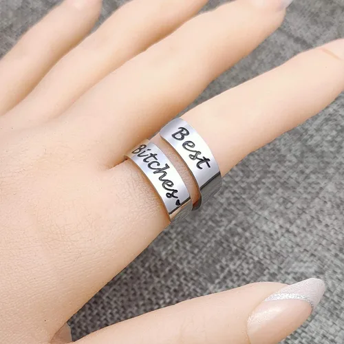 Vista 23 de HOFOYA Anillos inspiradores ajustables de acero inoxidable, anillos de grabado, joyería motivacional, graduación, San Valentín, regalos