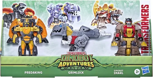 Vista 3 de Transformers Dinobot Adventures Dinobot Squad Grimlock, Dinobot Snarl, y Predaking - Paquete de 3 figuras de conversión de 4.5 pulgadas, juguetes