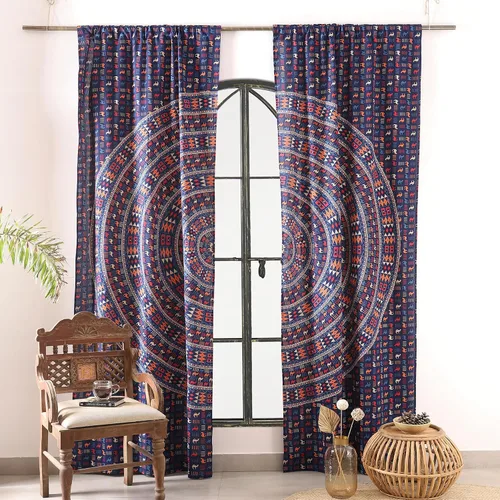 Vista 14 de Popular Handicrafts Paneles de Cortina Mandala Hippie Bohemio Indio de Elefante Hermoso Color Azul