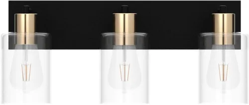 Vista 4 de Luz de tocador negra y dorada de 3 luces para baño y cocina, 22 Negro y Dorado