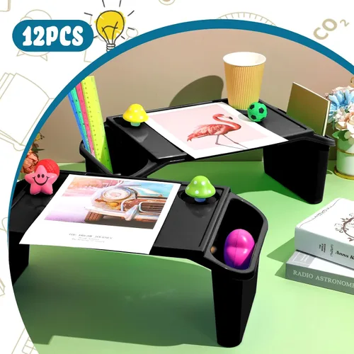 Vista 6 de Kisston 12 piezas de escritorio de regazo para niños, bandeja a granel, mesa de regazo, mesa de cama, escritorio de plástico con espacio